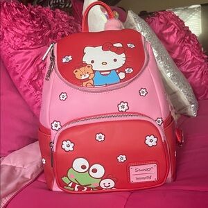 Sanrio Pink and Red Backpack with Hello Kitty with Bag Charm
